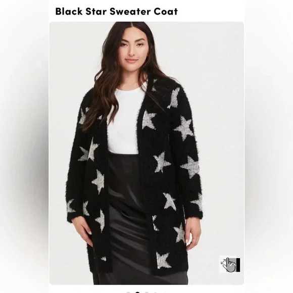 Torrid Black Star Sweater Coat Plus 00 - Picture 2 of 9